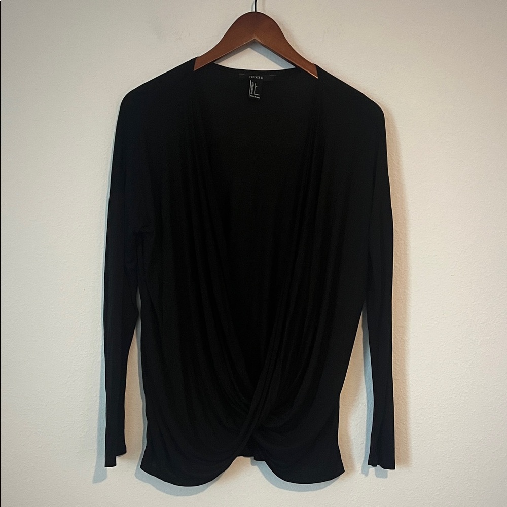Forever 21 Black Drape Front Long Sleeve Top